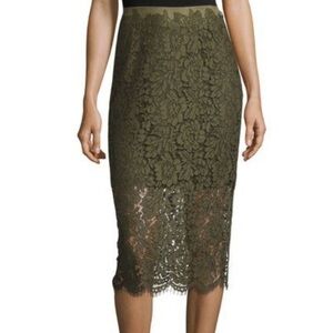 Diane Von Furstenberg Floral Lace Pencil Skirt - olive green